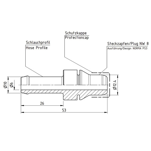 40061010X-2 VDA Schlauchverbinder NW 08 | 10mm Schlauch | NORMAQUICK PS3