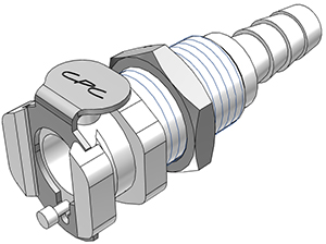 PMCD1604-CAD PMCD1604 - CPC Kupplung mit 6,4 mm Schlauchanschluss zur Plattenmontage mit Absperrventil, Buna-N Dichtung