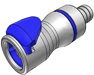LQ6D17008BLU-CAD LQ6D17008BLU - Kupplung 12,7 mm Schlauchanschluss, mit Absperrventil, EPDM-Dichtung, Blau