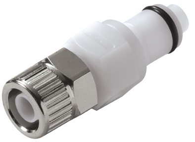 PLCD20006 - CPC Stecker 9,5mm AD / 6,4 mm ID Klemmringverschraubung, mit Absperrventil, Buna-N Dichtung