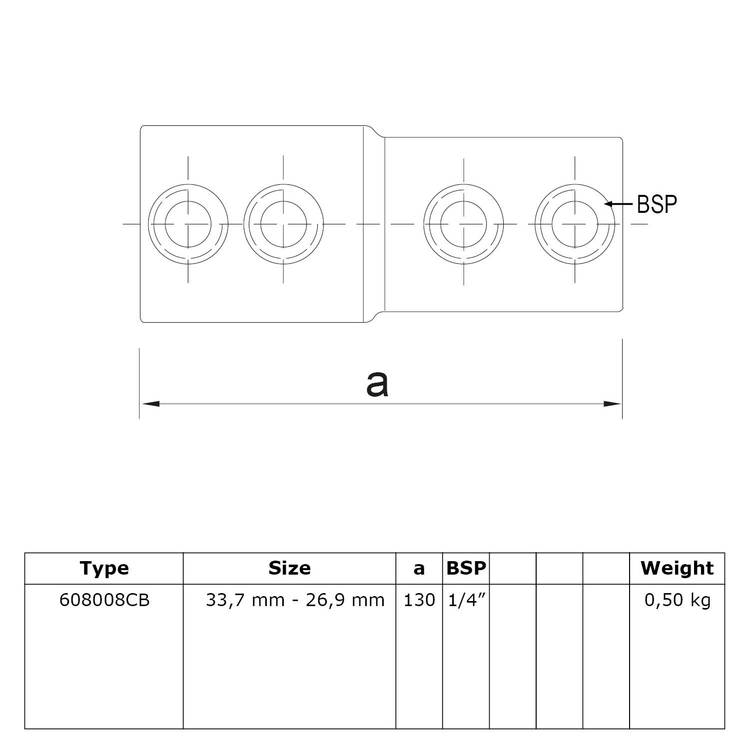 Verlängerungsstück Kombi 26,9 - 33,7 mm / gerader Rohrverbinder, für äußere Verbindung - Typ 8V