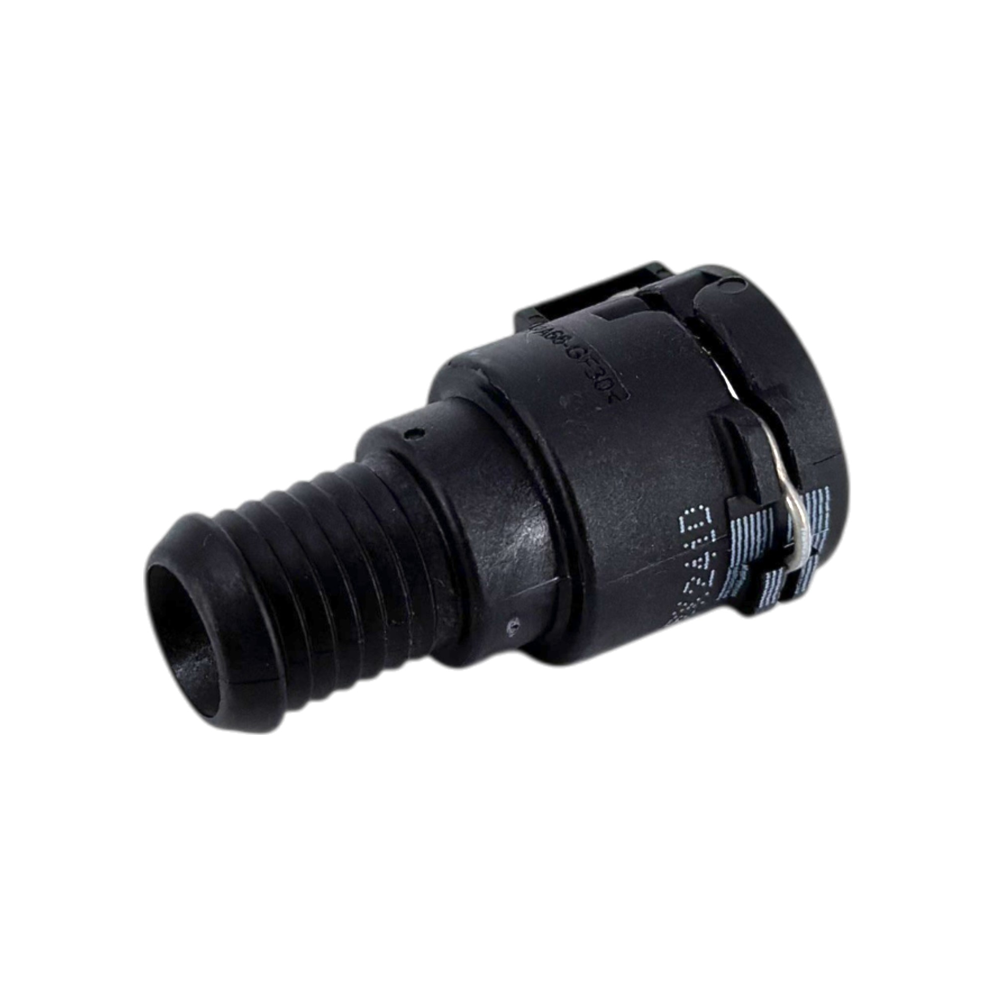 NQ-PS3 Steckverbindung NW 08 - 0° - EPDM, eine schwarze Kunststoff-Schnellkupplung mit Schlauchtülle.