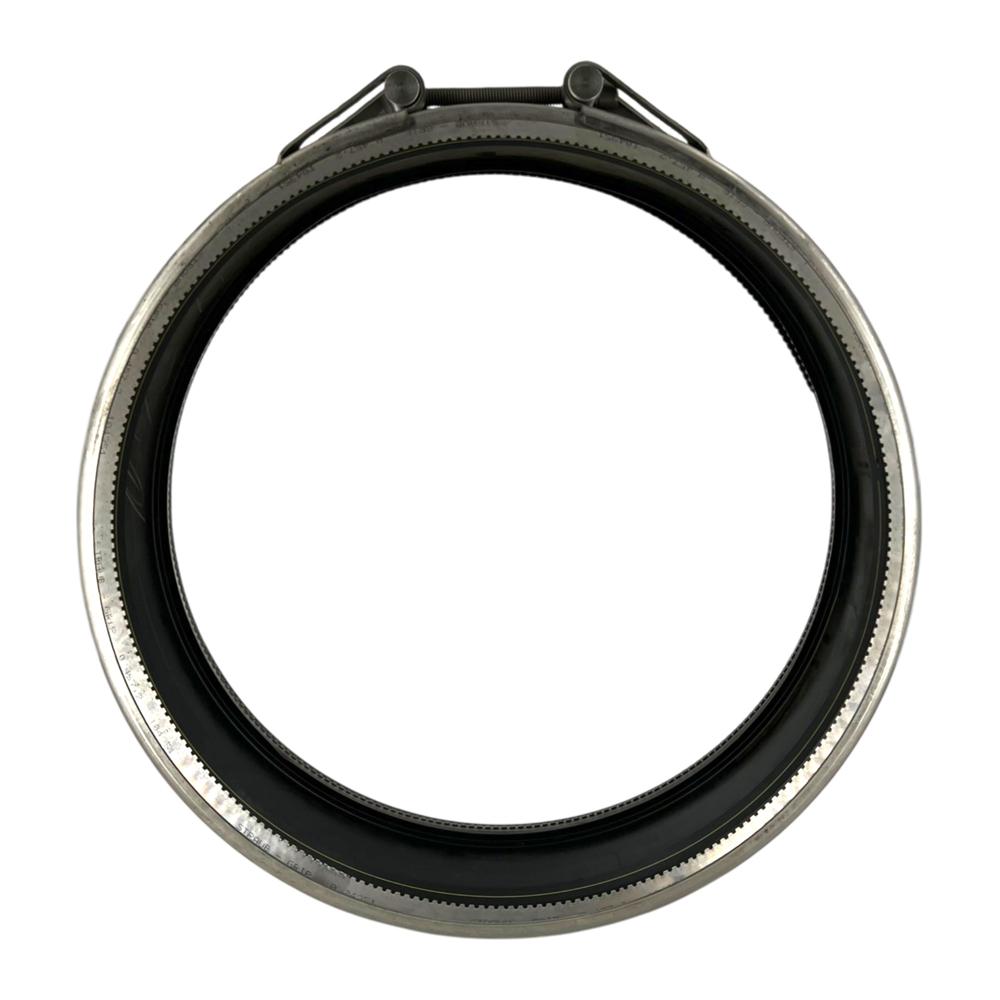 Runde Straub Rohrkupplung Grip W5 457,0 mm aus Metall mit schwarzer NBR-Dichtung und Spannmechanismus oben, geeignet für WP 6.