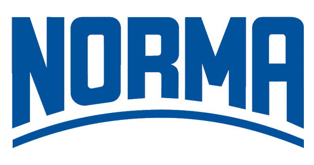 Norma Markenlogo Blaues Norma Logo mit gewölbtem Schriftzug und darunterliegender blauer Linie.