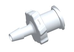 Weißer CPC Fit-Quick LF3130 Schlauchanschluss aus Nylon mit 2,4 mm (3/32 Zoll) Schlauchanschluss und weiblichem Luer-Anschluss.