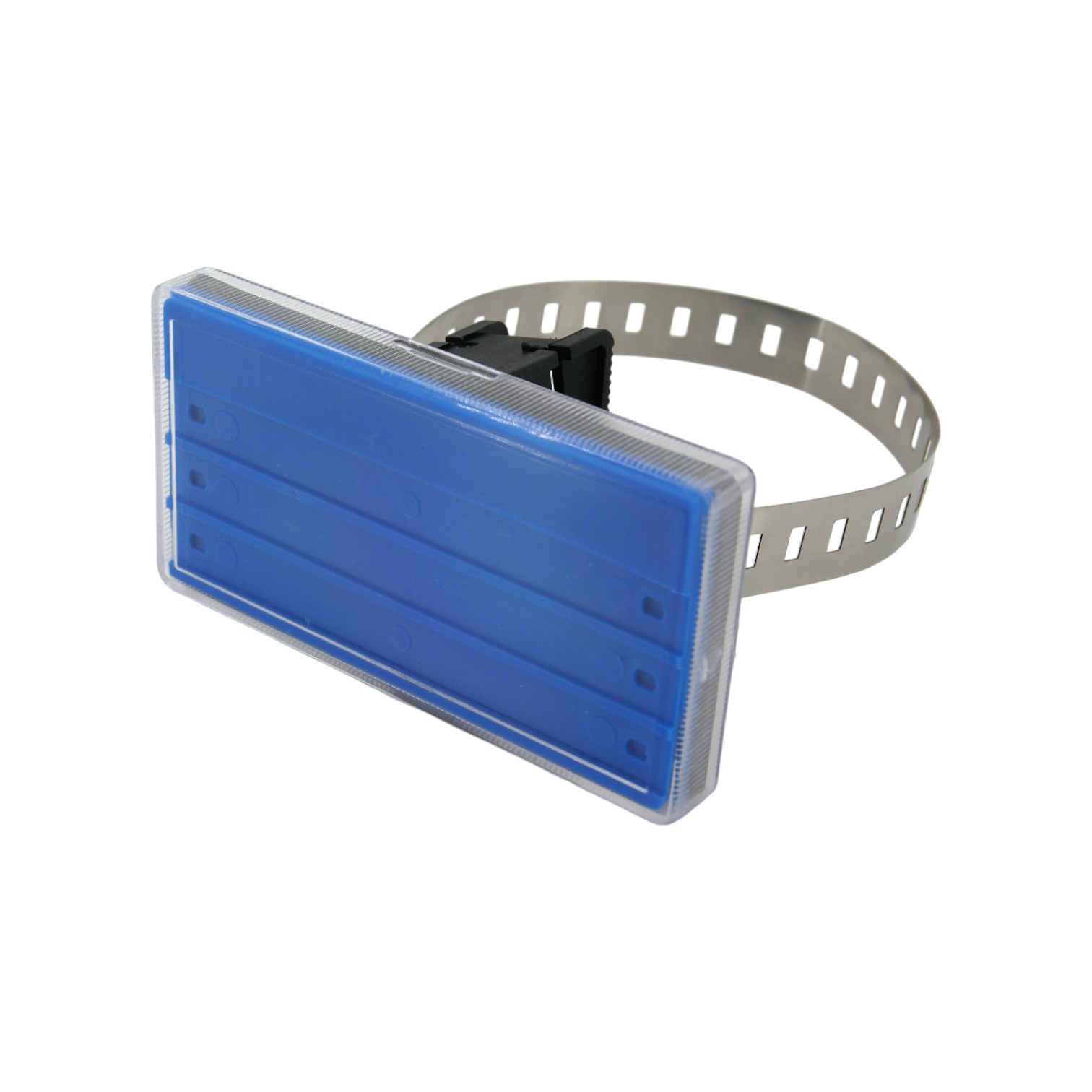 Schilderhalter 105 × 55mm mit Edelstahlband für Rohrbeschilderung / -beschriftung Schilderhalter 105 × 55mm mit Edelstahlband für Rohrbeschilderung / -beschriftung