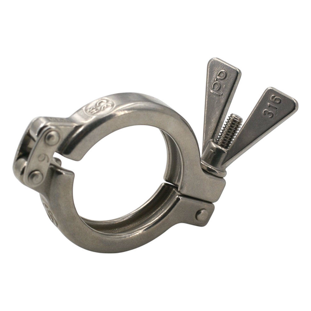 Tri-Clamp AC Klammer SH aus Edelstahl 316 mit Flügelmutter für hygienische Anwendungen Tri-Clamp AC Klammer SH aus Edelstahl mit Flügelmutter