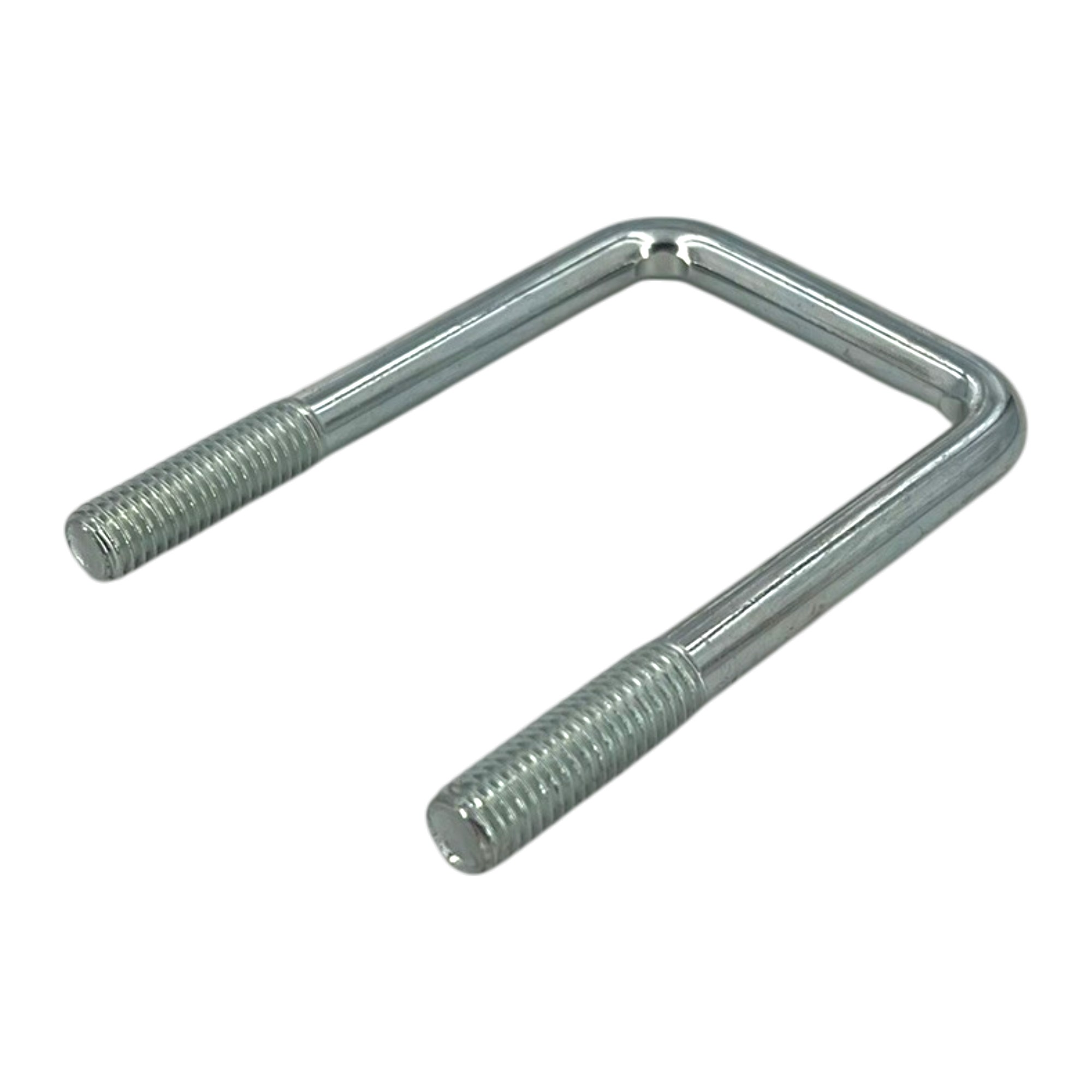 Ein verzinkter Rechteckbügel (U-Bügel) M10, ähnl. Typ 3575, mit Maßen 52 x 90 mm, auf weißem Hintergrund dargestellt. Die beiden Gewindeenden sind klar erkennbar.