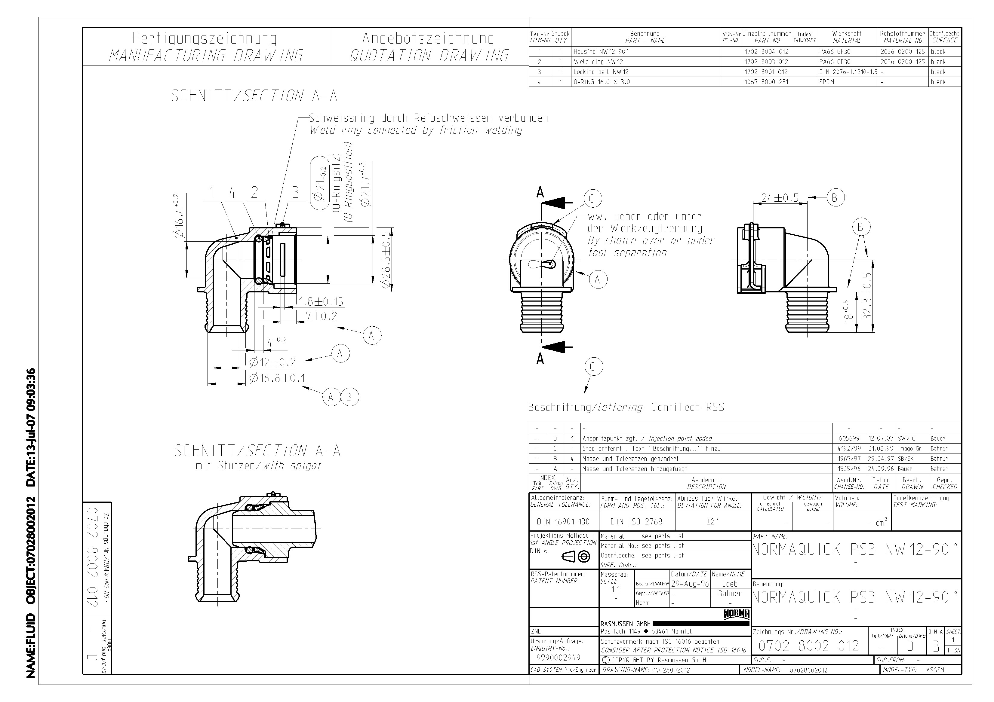 NQ-PS3 Steckverbindung NW 12 - 90° - EPDM (Sonderausführung) NQ-PS3 Steckverbindung NW 12 - 90° - EPDM (Sonderausführung)