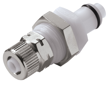 PLCD400M8 - CPC Stecker 8,0 mm AD / 6,0 mm ID Klemmringverschraubung, Plattenmontage, mit Absperrventil
