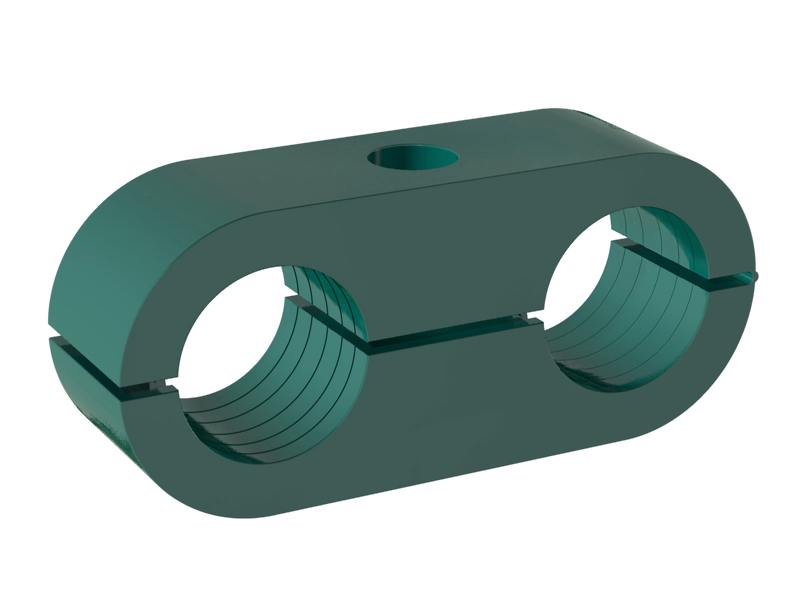 Clamp-Body-LNGF-PP-Green-Size-1 STAUFF Doppelrohrschelle mit gerippter Innenfläche