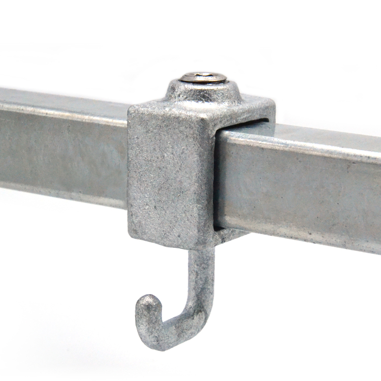 Rohrverbinder Stellring mit Haken / Garderobenhaken, quadratisch | 25x25 - Typ 64S Rohrverbinder Stellring mit Haken / Garderobenhaken, quadratisch | 25x25 - Typ 64S