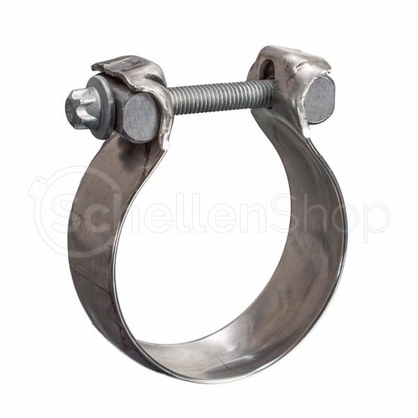 NORMA SEC Kugelzonenschelle für Auspuffanlagen, eine hochwertige Metallschelle mit robuster Schraubbefestigung zur sicheren Montage. Auspuffschelle NORMA SEC Kugelzonenschelle aus Metall mit Schraubverschluss, auf weißem Hintergrund.