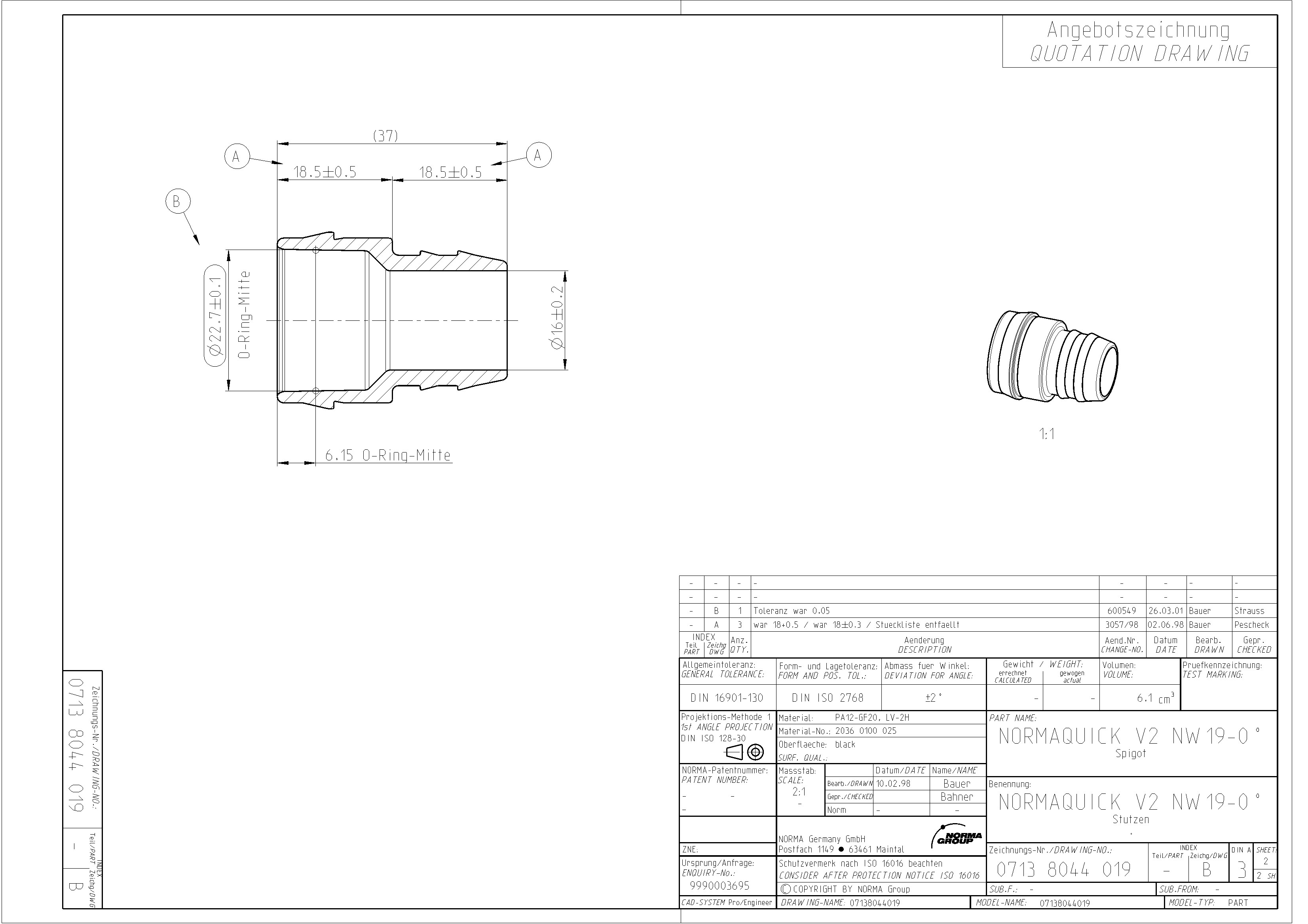 NQ-V2 Adapterstück / Stecker NW 19 - 0°, 19 mm Schlauchanschluss NQ-V2 Adapterstück / Stecker NW 19 - 0°, 19 mm Schlauchanschluss