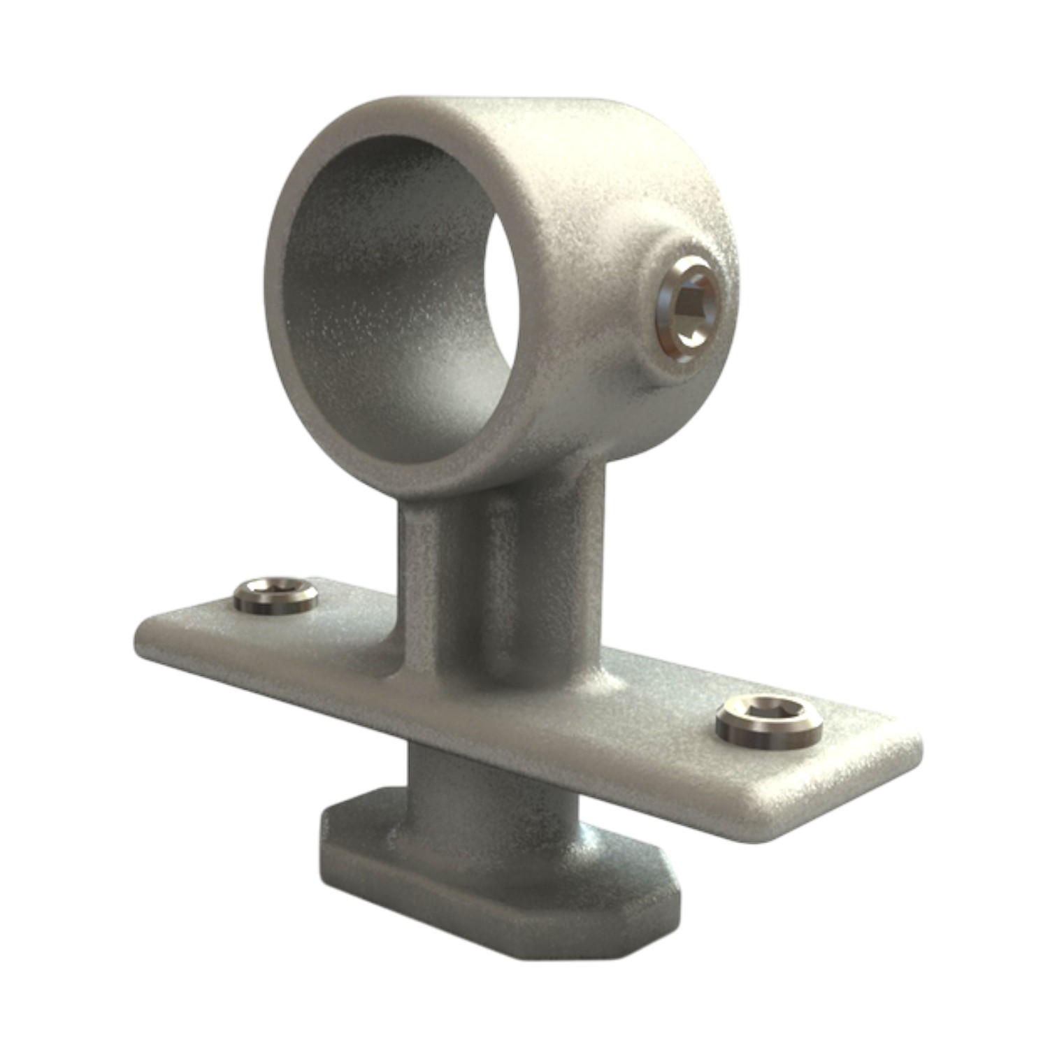 Rohverbinder Containerklemme für Vorderseite des Containers - Typ C3400, aus robustem, silbernem Metall mit Rohrklemmung und Montageplatte.