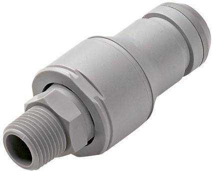 Grauer NSHD26006 CPC Steckverbinder mit Außengewinde und schnellverschlussähnlichem Ende, ausgestattet mit Absperrventil und EPDM-Dichtung, passend für 3/8 Zoll NPT Innengewinde.