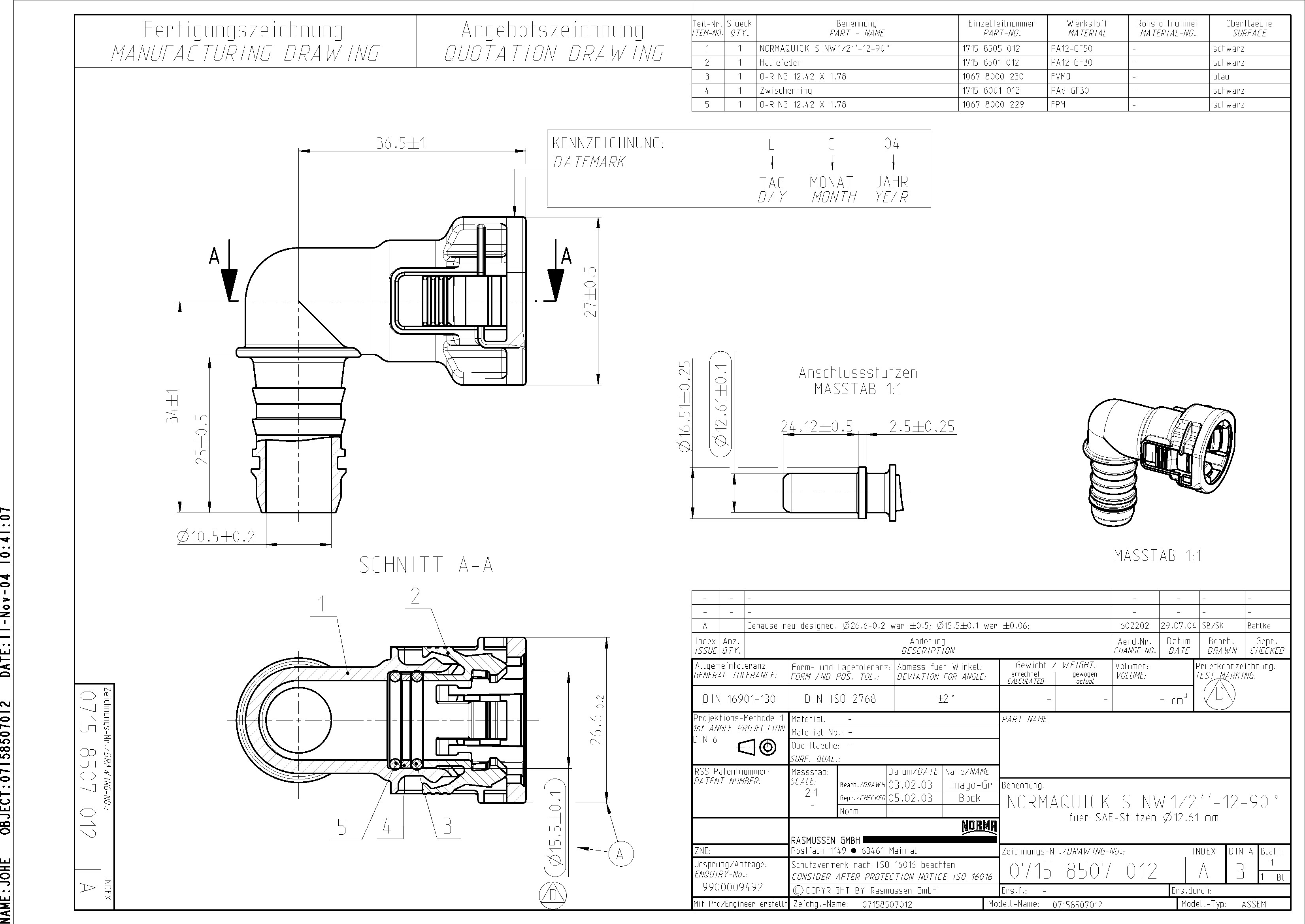 NQ-S 90°-Steckverbindung NW 1/2", mit 12 mm Schlauchanschluss