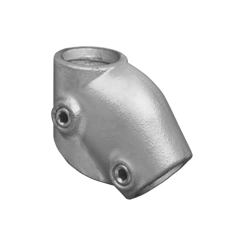Grauer Rohrverbinder T-Stück / T-Verbinder kurz, Typ 7, mit 45-60° verstellbarem Winkel und Inbusschrauben.