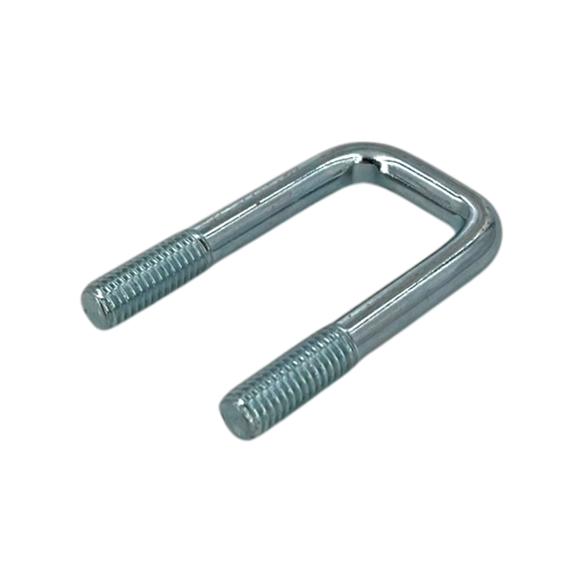 Abbildung eines glänzenden, verzinkten Rechteckbügels, ähnlich Typ 3575 (23 x 52 mm), M8, aus Stahl S355J2, mit Gewinde an beiden Enden.