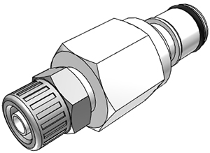Silberfarbener APC20004 CPC Kupplungsstecker mit 6,4 mm Außendurchmesser und 4,3 mm Innendurchmesser Klemmringverschraubung.