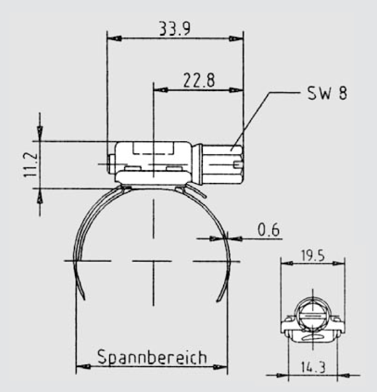 BREEZE-Aero-BG_Zeichnung BREEZE Schneckengewinde Schlauchschelle, technische Zeichnung