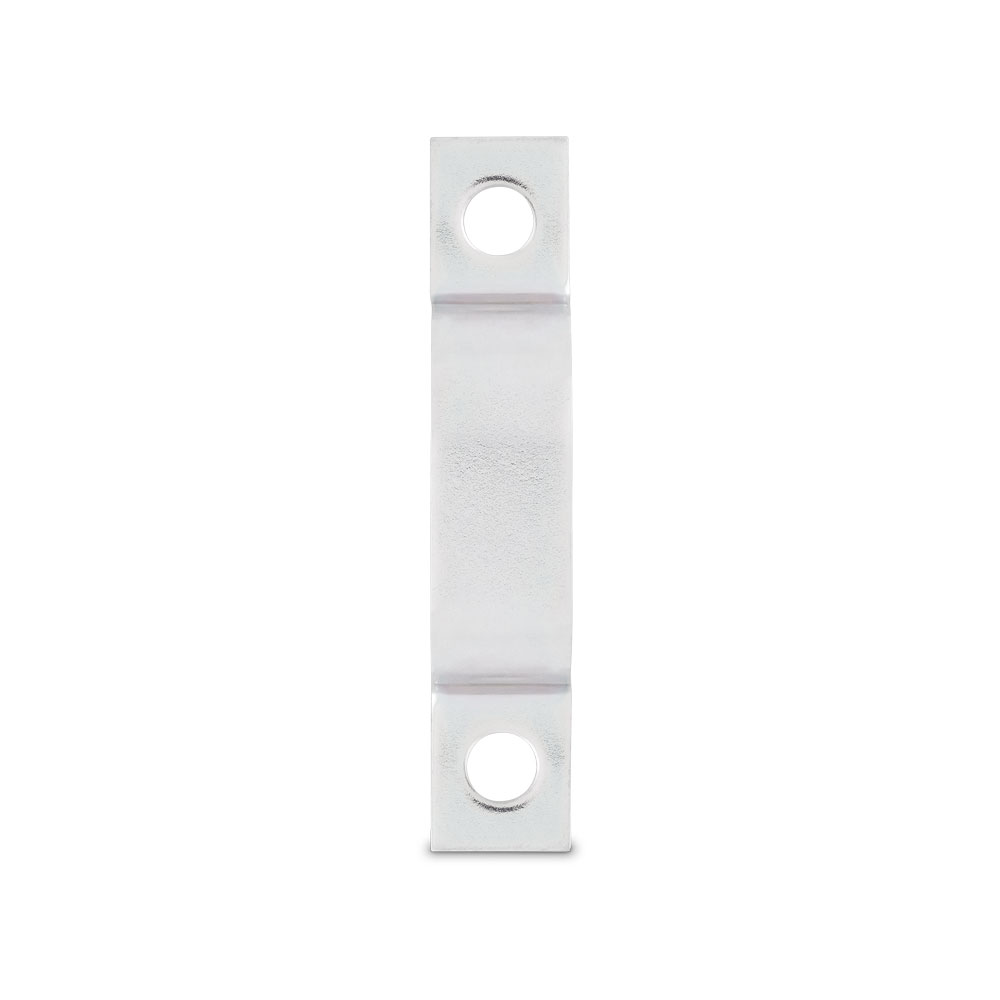 BSL DIN 72573 Metallverbinder für drei Leitungen mit zwei Befestigungsbohrungen. BSL DIN 72573 Verbinder für drei Leitungen, eine silberne, rechteckige Metalllasche mit zwei Befestigungsbohrungen an den Enden.