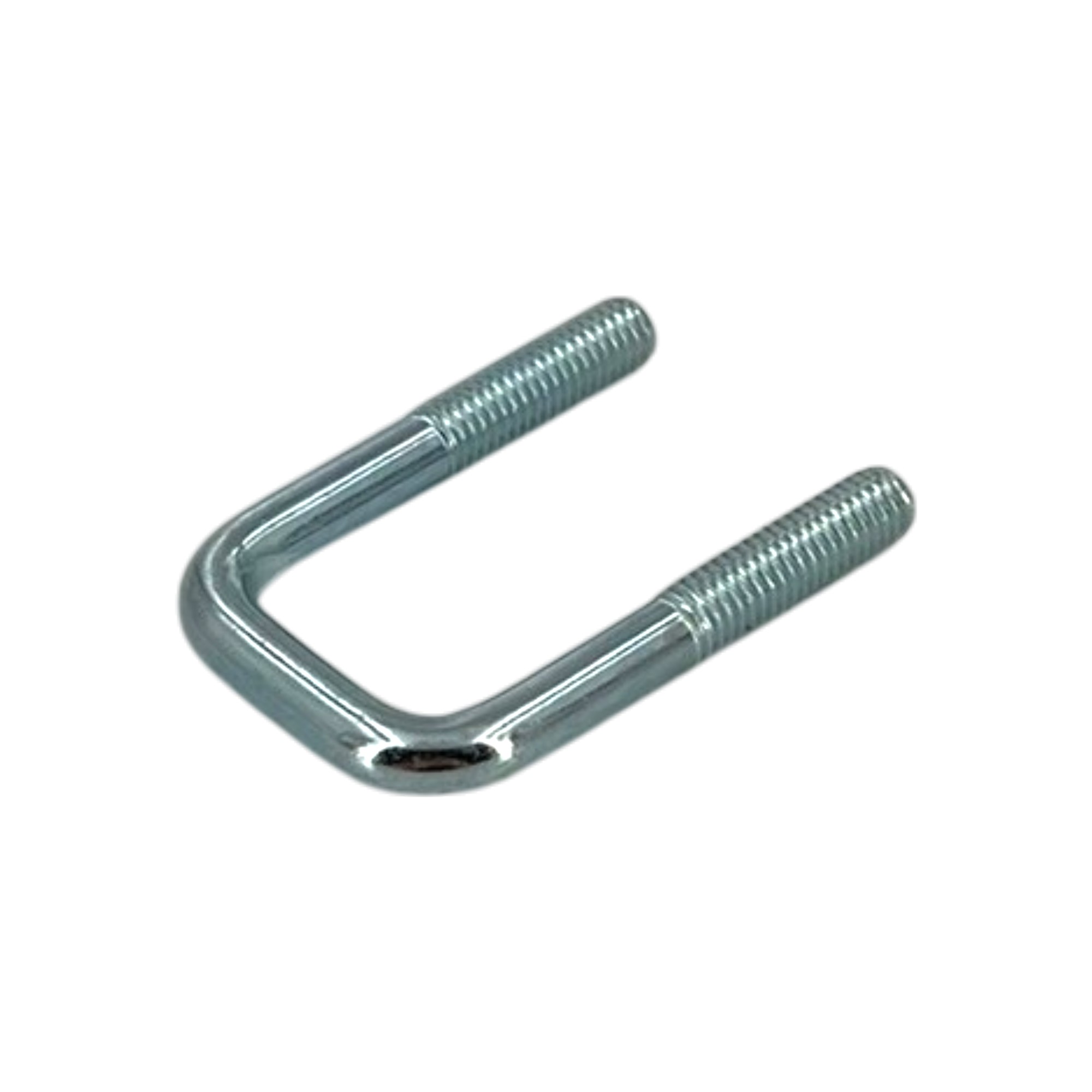 Rechteckbügel ähnl. Typ 3575 (21 x 45 mm), M6, verzinkt. Ein silberner, rechteckiger U-Bügel aus Metall mit Gewinde an den beiden Enden.