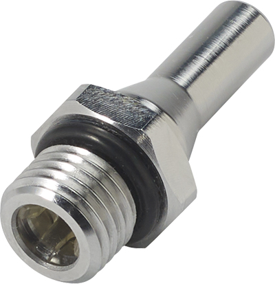 BLQ2D4604 - BLQ2 CPC-Stecker 1/4 Zoll SAE-4 Außengewinde mit Absperrventil und EPDM-Dichtung. BLQ2D4604 - BLQ2 CPC-Stecker aus silbernem Metall, mit 1/4 Zoll SAE-4 Außengewinde und schwarzer EPDM-Dichtung, integriertem Absperrventil.