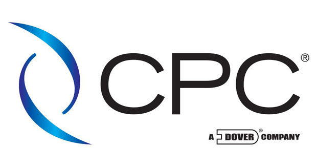 CPC Logo - Eine Dover Company. Logo von CPC mit einem stilisierten blauen Symbol und dem Text "A Dover Company".