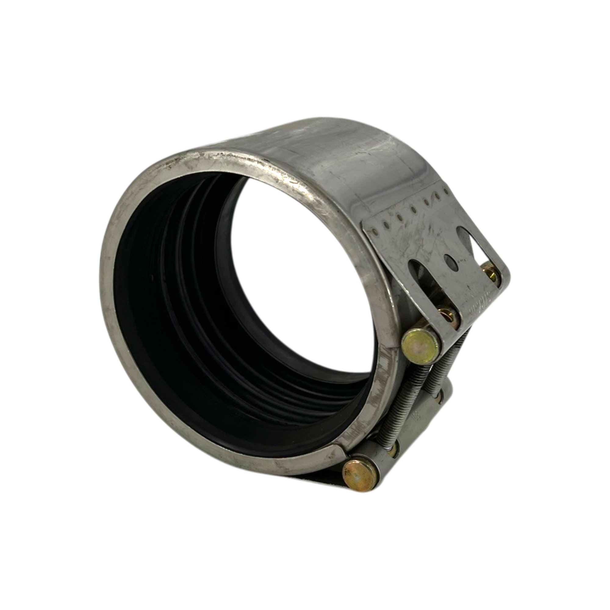 Straub Rohrkupplung Flex W2 108,0 mm, NBR, PN16 aus Edelstahl mit schwarzer Dichtung zur flexiblen Rohrverbindung.