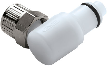 PLCD21006 - CPC Winkelstecker 9,5 mm AD / 6,4 mm ID Klemmringverschraubung, mit Absperrventil, Buna-N Dichtung