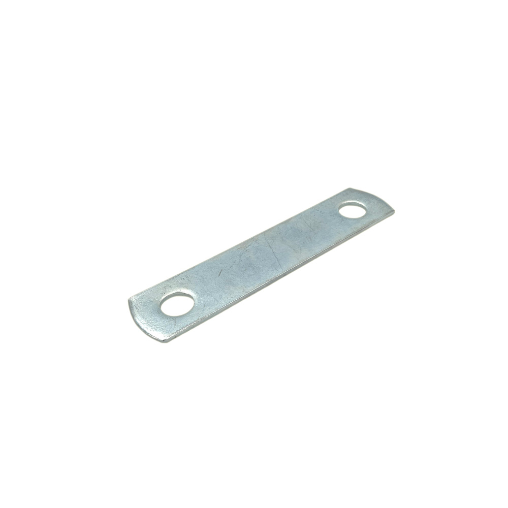 Gegenplatte für Bügelschelle / Rundstahlbügel - verzinkter Stahl, 2 Bohrungen. Gegenplatte für Bügelschelle / Rundstahlbügel aus verzinktem Stahl, rechteckig mit zwei abgerundeten Enden und zwei Bohrungen.