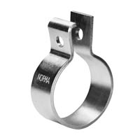 Abgasrohrschellen: Runde Metall-Schelle zur Abgasrohr-Befestigung. Silberne, runde Metall-Abgasrohrschelle der Marke Abgasrohrschellen mit zwei Montageösen.
