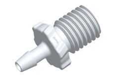 Weiße CPC Einschraubtülle GS320 aus Acetal mit 5/16-UNF Außengewinde und 2,4 mm Schlauchanschluss.
