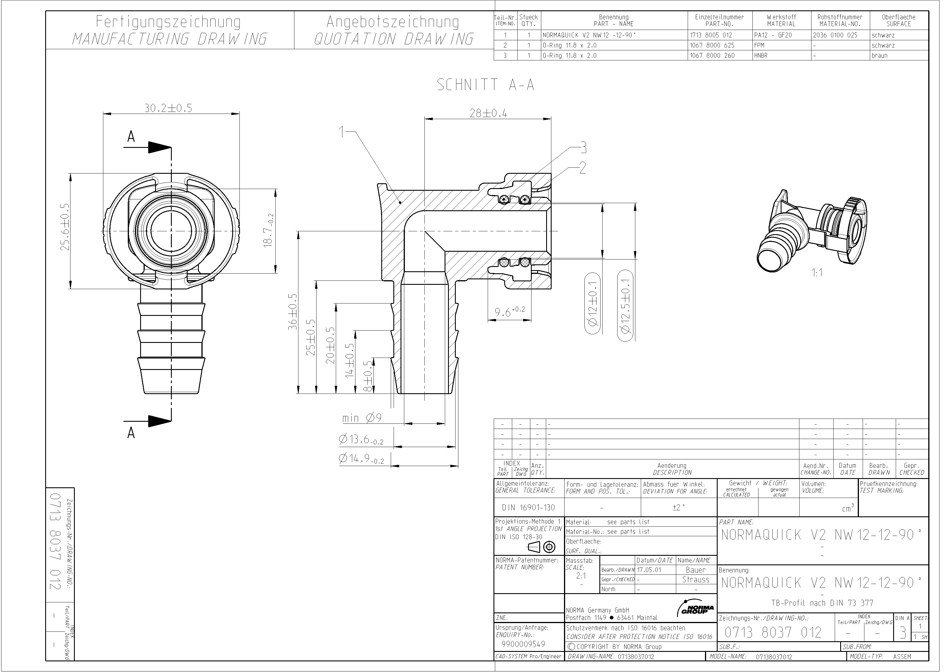 NQ-V2 Steckverbindung NW 12 - 12 - 90°, 12 mm Schlauchanschluss