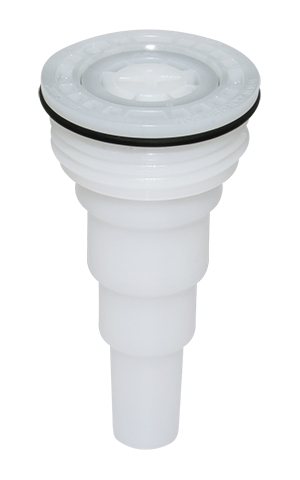 DQPRO2056X4202 - Drum Quick Pro Einsatz mit 56x4 BSC-Gewinde (metrisch), FKM-Dichtung Weißer DQPRO2056X4202 Drum Quick Pro Einsatz mit transparenter Kappe, schwarzer FKM-Dichtung und konisch zulaufendem Körper, passend für 56x4 BSC-Gewinde.