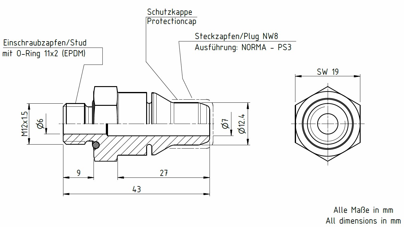 Zeichnung-40061311X Stecknippel und Einschraubnippel NW 08 - technische Zeichnung