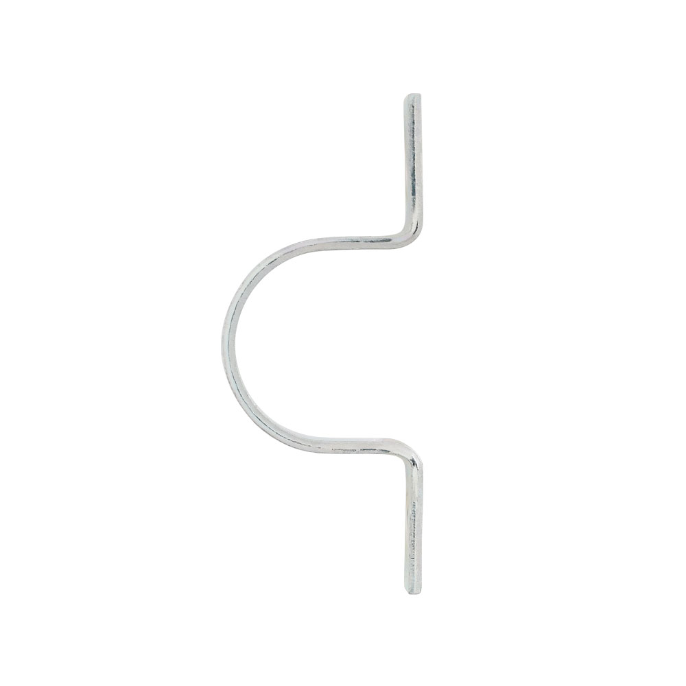 BSL DIN 72573 Halteclip für eine Leitung, robuster Metallhalter zur sicheren Fixierung von einzelnen Kabeln oder Leitungen gemäß DIN-Norm. BSL DIN 72573 Leitungshalter für eine Leitung, silberner Metallclip mit U-förmiger Öffnung und Befestigungsflügeln.