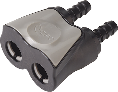 DTLD17004MBLK - CPC Doppelschlauchtülle 6,4 mm Schlauchanschluss, Y-Verteiler, mit Absperrventil und Buna-N Dichtung für sichere Schlauchverbindungen. CPC Doppelschlauchtülle DTLD17004MBLK in Grau-Schwarz, 6,4 mm Schlauchanschluss, Y-förmig, mit Absperrventil und Buna-N Dichtung.