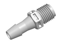 N8S10 gerade Einschraub-Schlauchtülle aus Polypropylen (PP) mit 6,4 mm Schlauchstutzen und ¼ Zoll NPT Gewinde.