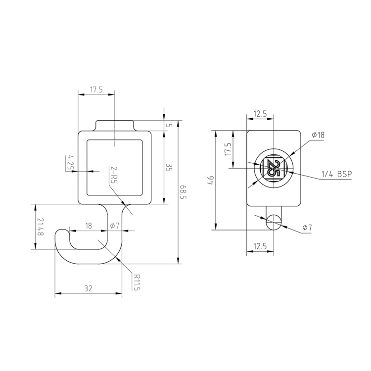 Rohrverbinder Stellring mit Haken / Garderobenhaken, quadratisch | 25x25 - Typ 64S Rohrverbinder Stellring mit Haken / Garderobenhaken, quadratisch | 25x25 - Typ 64S