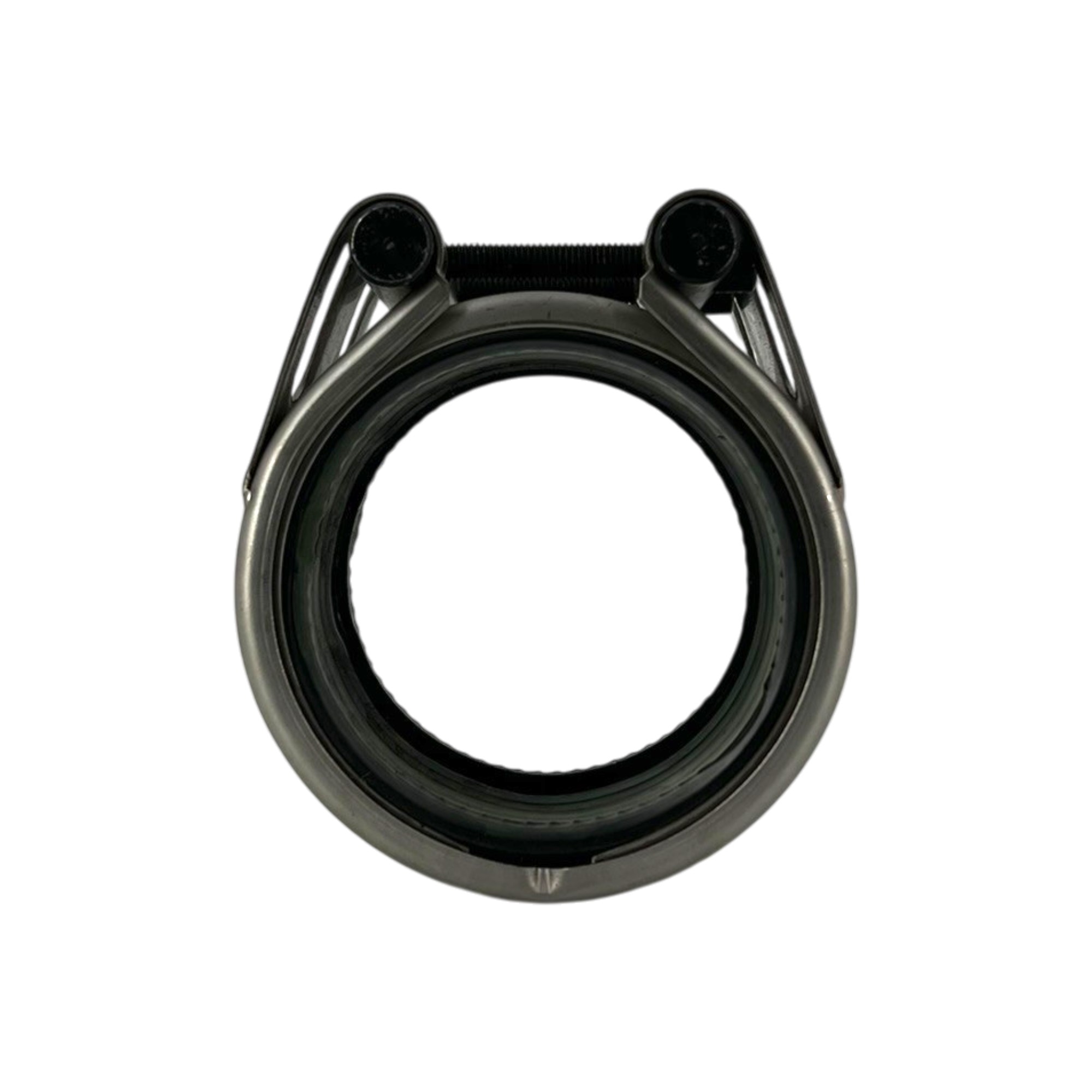 Teekay Rohrkupplung Flex E W2, 88,9 mm, aus Metall mit sichtbarer schwarzer EPDM-Dichtung und Spannschrauben, für PN16 geeignet.