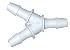 HY330 Y-Schlauchverbinder aus weißem Nylon mit drei 2,4 mm (3/32 Zoll) Schlauchanschlüssen für flüssige oder gasförmige Medien.