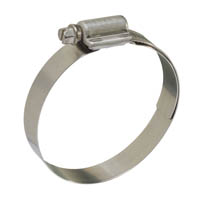 HD-Schlauchschelle aus Edelstahl zur sicheren Befestigung von Schläuchen und Rohren. Silberne Metall-Schlauchschelle HD mit Schraubverschluss auf weißem Hintergrund.