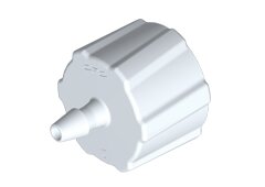 Weißer, gerippter CPC Fit-Quick LM2170 Schlauchanschluss aus PVDF (Natur) mit 1,6 mm (1/16 Zoll) Schlauchstutzen und männlichem Luer-Anschluss.