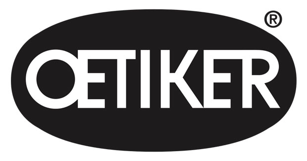 Offizielles Logo des Unternehmens OETIKER. OETIKER Logo: Der Markenname in weißen Großbuchstaben auf schwarzem, ovalem Hintergrund mit Registrierungszeichen (R-Symbol).
