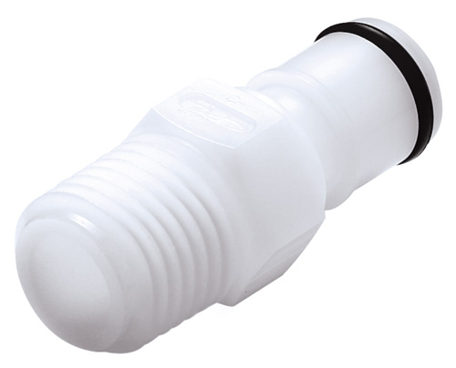 Weißer Kunststoffstecker APCD24004BSPT mit 1/4 Zoll BSPT Außengewinde und schwarzem O-Ring
