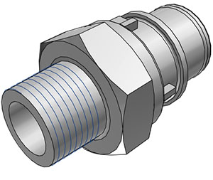 HFCD24612BSPT - Stecker 3/8" BSPT Außengewinde, mit Absperrventil, EPDM-Dichtung - CAD