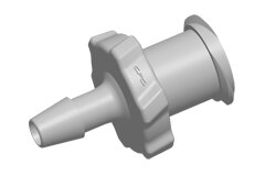 Grauer LF31 - CPC Fit-Quick 2,4 mm Schlauchanschluss (3/32"), weiblicher Luer-Anschluss aus Polypropylen mit geripptem Mittelteil und konischem Schlauchansatz.