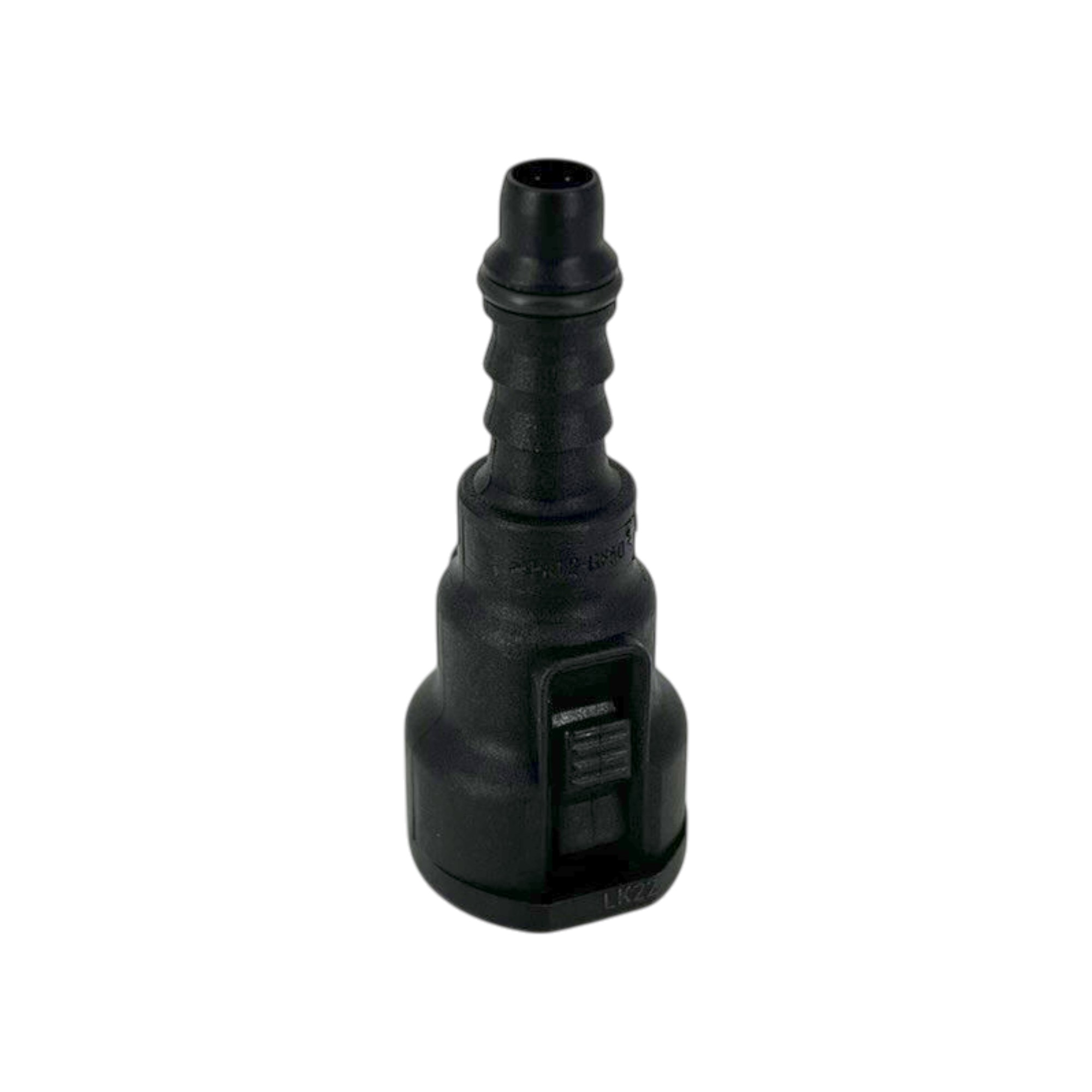 NQ-S gerade Steckverbindung, schwarz, für NW 5/16 Zoll und 6 mm Schlauchanschluss, frontal auf weißem Hintergrund.